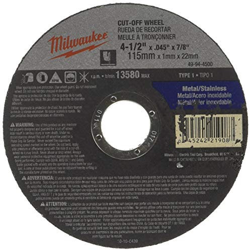 Milwaukee 5 Pack - 4 1 2 Cutting Wheels For Grinders - Aggressive Cutting For Metal & Stainless Steel - 4-1/2 x .045 x 7/8-Inch | Flat Cut Off Wheels