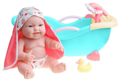JC Toys- Muñeca Lots to Love Babies de 36 cm de Vinilo Suave, Incluye bañera con Ducha Funcional y 6 Accesorios, Ideal para Jugar, Rosa, diseñado por Berenguer, +2 años