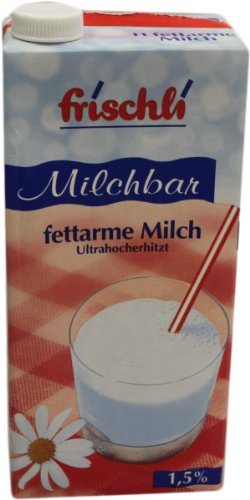 Frischli H-Milch fettarm, 1.5 % Fett - 12 x 1000 ml Tetra Pak, mit Schraubverschluss