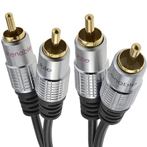 kenable Pro Audio Metal 2 x RCA Phono Plugs to Twin Plugs Cable Lead Gold 3m [3 metres]