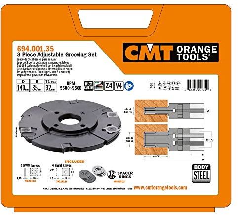 CMT ORANGE TOOLS 694.001.35-3-TEILIGES VERSTELLBARES NUTMESSERKOPF-SET D=140X4-15X35