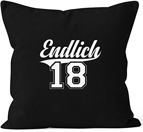 MoonWorks Kissenbezug Geburtstag Geschenk Endlich 18 College Stil Volljährig erwachsen Schwarz 40cm x 40cm