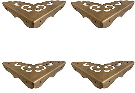 Tiazza 4Pcs Antique Brass Edge Corner Protectors Vintage Design Decorative Corner Braces for Wood Cabinet Furniture Jewelry Box (Side Length: 65mm)