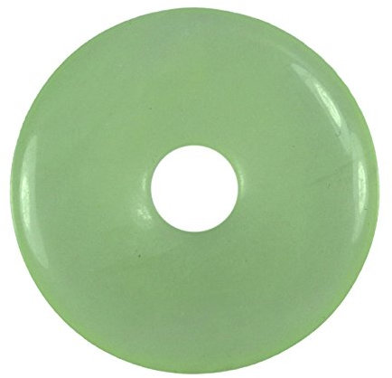 Lebensquelle Plus Edelstein Donut Ø 30 mm + Baumwollband + Edelsteinkarte | Naturstein Anhänger Halskette | Echte Heilsteinkette inkl. Band (China-Jade)
