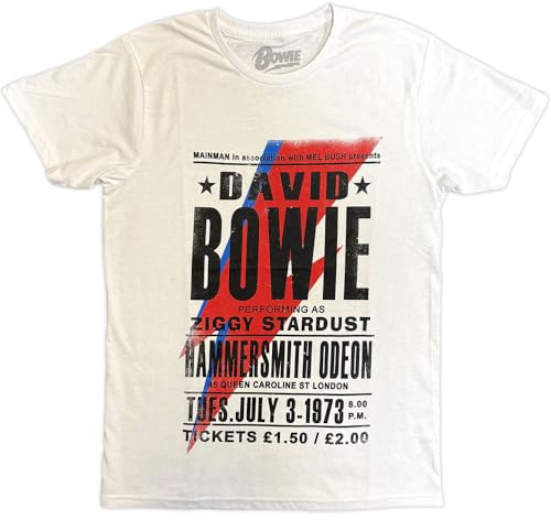 David Bowie Men's BOWTS28MW04 T-Shirt, White, Extra Large (42-44)