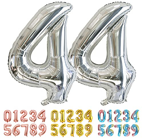 Ponmoo Luftballons Zahlen 44 Silber, Riesen Nummer 0 1 2 3 4 5 6 7 8 9 10-19 20-29 30-39 40 50 60 70 80 90 100, groß Folienballons für Hochzeit Jubiläum, Geburtstagsballons Party Dekoration