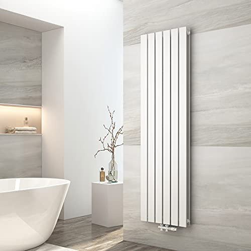 EMKE Heizkörper Vertikal 1600x460mm, Flachheizkörper Mittelanschluss Design Heizkörper Flach Moderne Paneelheizkörper Doppellagig Wandheizkörper Weiß 1490 Watt