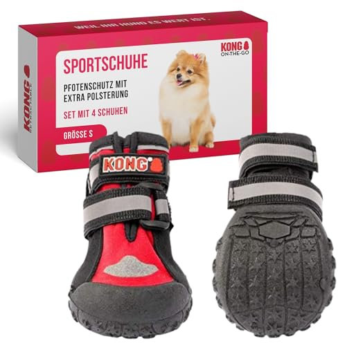 KONG Sportschuhe für kleine Hunde 4 Stück in Größe S I Hochwertiger Pfotenschutz mit Polsterung I Bequemer Tragekomfort für Hundepfoten I Einfache & sichere Nutzung I Robustes & waschbares Material