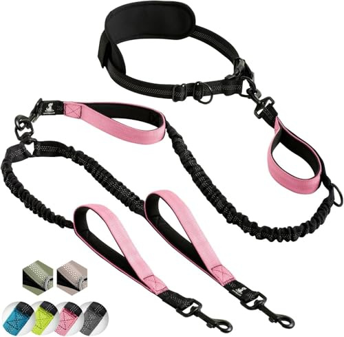 SparklyPets Hands Free Double Dog Lead Splitter – Dual Dog Lead for Medium and Large Breeds – Leash for 2 Dogs with Padded Handles, Reflective Stitches, No Pull, Tangle Free (Pink, For 2 Dogs)