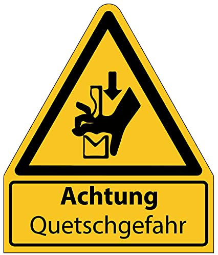 Aufkleber Warnaufkleber Achtung Quetschgefahr Hand Warnung Warnschild Folie signalgelb ähnl. ISO 7010 | Größen wählbar Made in Germany, Größe: 105x123 mm