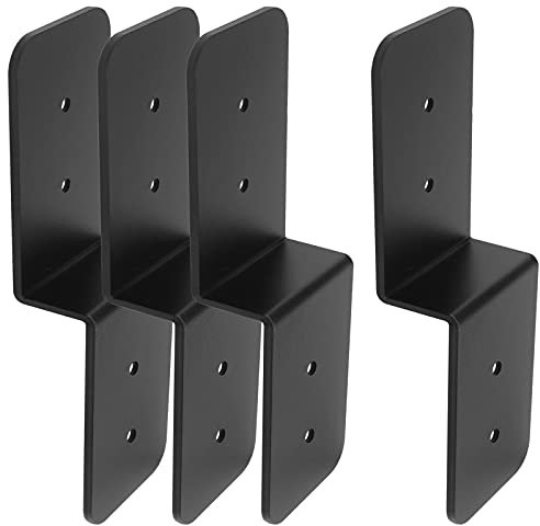 4 PCS Heavy Duty Steel Black Z Brackets 6 Post to Beam Support, Double Angle Channel Profile Corner Brace for Wood Shelves Fixing Lumber Connector Pergola Brackets, Width 3, Thickness 1/8