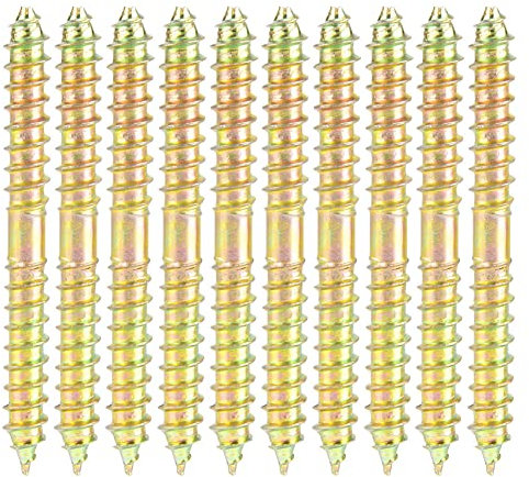 10 Stücke Dübelschrauben Doppelseitige Holz Holzbearbeitung Möbel Verbindungsbefestigung Dübelschrauben M6x60mm,Selbstschneidende Schrauben