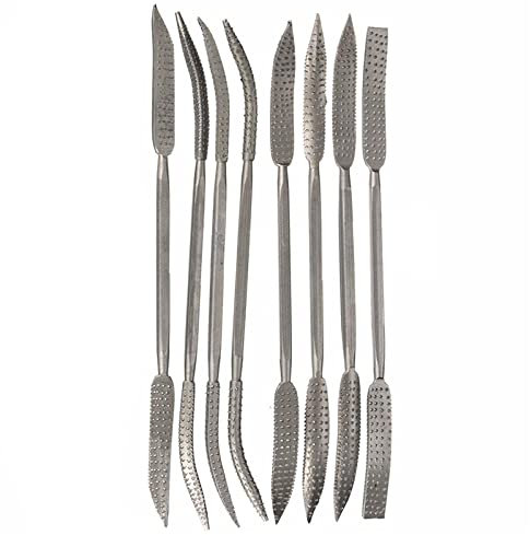 Grobe Rifflerfeilen, 8-teiliges Holzbearbeitungs-Feilen-Set, gehärteter Karbonstahl, Stärke Stahl, doppelendig, grobe Handfeilen, Metall, Holzschnitzerei