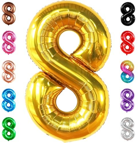 KatchOn, Riesenballon Nummer 8 in Gold – 40 Zoll | Goldener 8-Ballon für goldene Dekorationen zum 8. Geburtstag für Mädchen | Gold-Acht-Ballon, 8. Geburtstagsdekoration Junge | Goldene 8 Luftballons