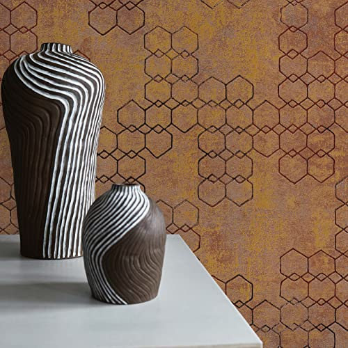 TADESSI Tapete Grafik Carlo M1-No.421 Vliestapete Orange Gold Designtapete Grafisch für Wohnzimmer Schlafzimmer Küche