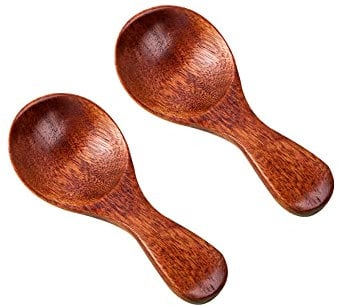 2 Pcs Mini Wooden Spoon with Short Handle Small Ice Cream Spoon Honey Coffee Tea Spoon Sugar Salt Jam Scoop Teaspoons Measuring Scoop Seasoning Spoons Dark Brown
