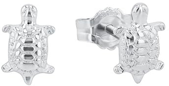 Amor Ohrstecker 925 Sterling Silber Mädchen Kinder Ohrschmuck, 0,8 cm, Silber, Schildkröte, Kommt in Schmuck Geschenk Box, 9064052