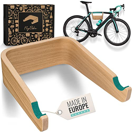 madeco Fahrrad Wandhalterung Holz - FlyBike M Eiche - Design Fahrradhalterung Wand Aufhängung für Wohnung - Rennrad, Gravel Bike, Mountainbike, Fixie, Singlespeed Fahrradhalter