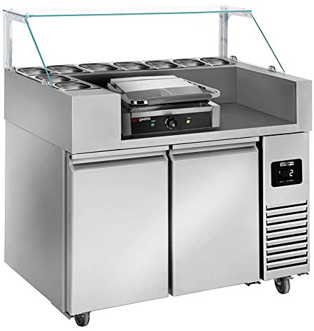 GGM Gastro | ZBF127DN#KGKB200 | Zubereitungstisch - 1210mm - 2 Türen - für 9x GN 1/6 - inkl. Kontaktgrill