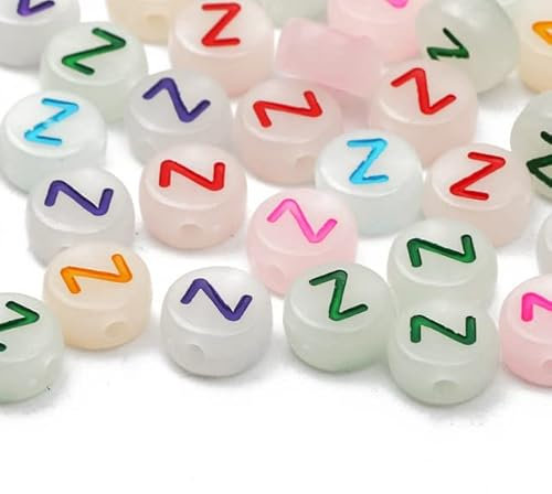 100 Stück 7 mm Acryl-Buchstaben-Leuchtperlen, die in der Nacht leuchten, Alphabet-Distanzperlen zum Herstellen von Armbändern, Halsketten, Diy-Zubehör-Z, 500 Stück