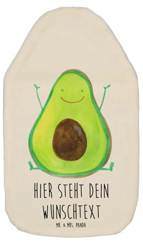 Mr. & Mrs. Panda Personalisierte Wärmflasche Avocado Glücklich - Personalisierte Geschenke, Gesund, Veggie, Wärmflasche mit Namen, Chaos, Vegan,