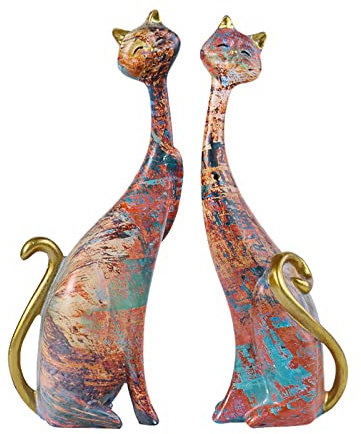 2 estatuas de Gato Resina para decoración del hogar, Escultura Animales, Adorno para decoración del hogar, Regalos y Amantes los Gatos, decoración Moderna