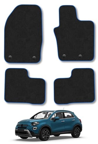 Fiat 500X (2014-2024) Carpet Car Mats | Blue Edge Trim Tailored Fit Floor Mats Full Coverage Protection Accessories Easy Clean Anti Slip Made in the UK