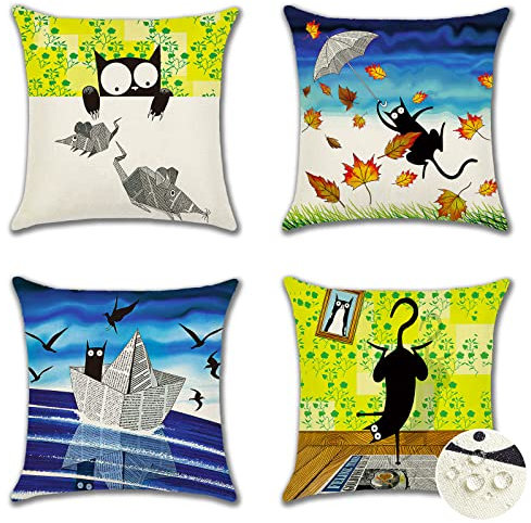 Ohok Wasserdicht Kissenbezug 45x45 cm, 4er Set Dekorativ Outdoor Kissenhülle Deko Sofakissen Couchkissen Zierkissenbezüge für Sofa Wohnzimmer Balkon Garten Auto (Schwarze Katze)