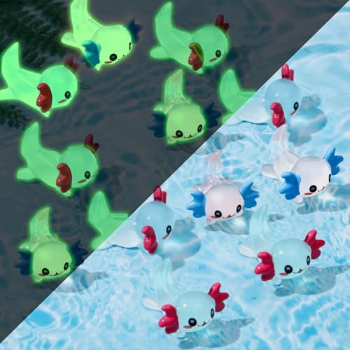 Lewtemi 12 Stück Mini Harz Axolotl Charm Axolotl winzige Tierfigur Miniaturfiguren Garten Landschaft Aquarium Puppenhaus Ornament Topfpflanzen Dekoration DIY Handwerk für Weihnachten (Orange, Blau)