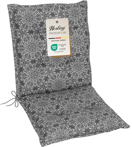 Herlag Gartenmöbelauflage Valeria Niedriglehner 103x50x7,5cm | Sitzauflage Mandala-Muster | Polsterauflage Stapelstuhl | Gartenstuhlauflage Design-Edition | Öko Tex 100 | 1 Polster | Grau Mandala