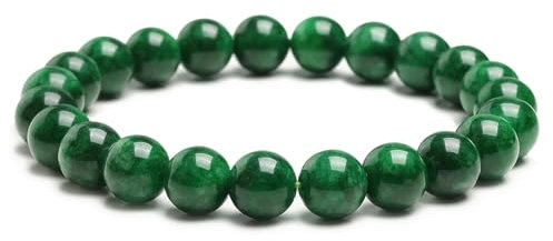 Landorilo Handmade Echte Naturstein Perlen Heilsteine Armband Damen Herren, 8MM Runde Edelsteine Yoga Armbänder, Glücksarmband, Kreative Schmuck Geschenke(Dunkelgrüner Chalcedon)