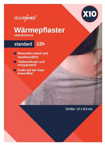 SEGURMED Wärmepflaster Wärmekissen Körperwärmer Rückenwärmer gegen Schmerzen 10 Stück | Für Allergiker geeignet
