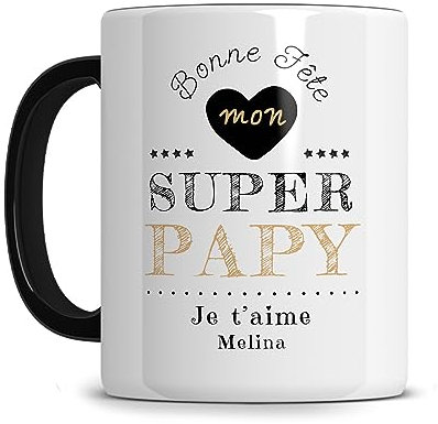 L'épicerie Chérie Mug personnalisable avec Texte STARMUG SUPER PAPY, cadeau fete des grands peres, bonne fete super papy - Céramique 330 ml