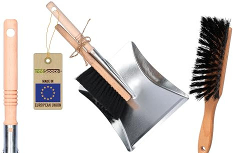 ToolSpace | Kit de Balayage | 2-part | Balayage Maison pour Nettoyage | Pelle en Metal avec Manche en Bois et Balayette | Brosse Fibres Synthétiques | Ramasse Poussière pour Cheminée, Jardin