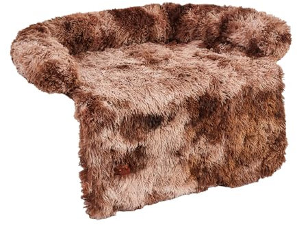 PETART Calming Dog Sofa Bed Mat - Fluffy Plush, Furniture Protector with Removable Washable Cover for Large and Medium Dogs, Ideal for Indoor, Outdoor, and Car Use(L,Tie-dyed dark coffee)
