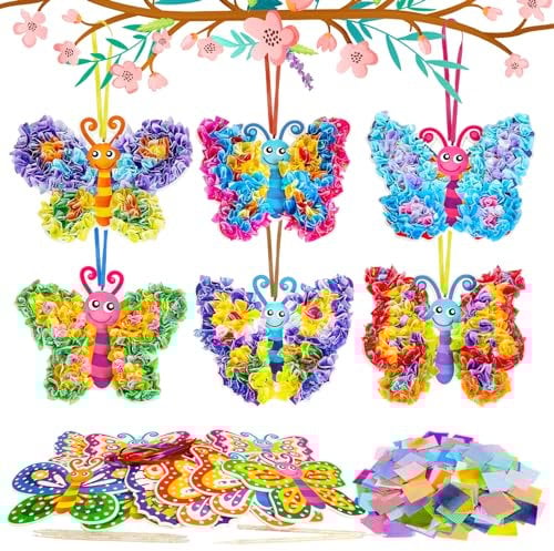 MONCAP 12 Stück Schmetterling Bastelset Kinder Schmetterling Basteln Ostern Kreativ Kunsthandwerk Poke Art DIY Toys Party Mitgebsel Geschenke für Junge Mädchen Kindergeburtstag Ostern Frühling Sommer
