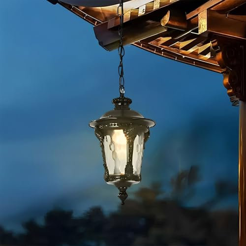 YKSJDFH European Outdoor Pendant Lights Country E27 Hanging Lamps Village Antique Metal Cage Chandelier Aluminum and Glass Outside Waterproof Retro Pendant Light Fixtures for Pergola Garden