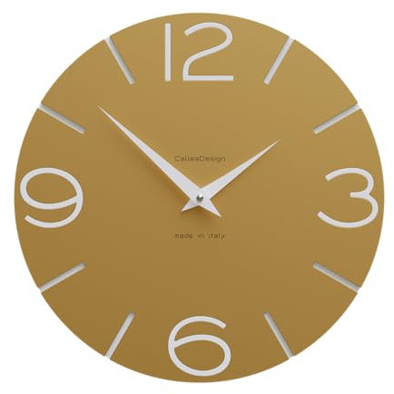 CalleaDesign Wanduhr Smile – Handgefertigt in Italien, Leise, Modernes Design, 30 cm – Elegantes Holz, Deutsches Uhrwerk – Farbe Gold