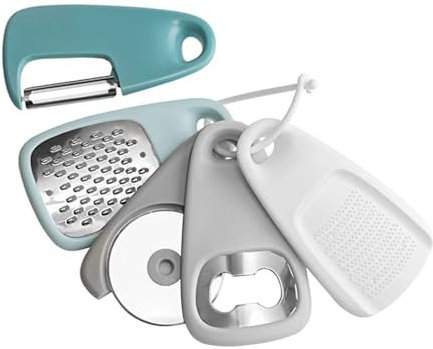 Utensile da cucina portatile, 5 in 1, mini grattugia per formaggio in acciaio inox, apribottiglie, pelapatate frutta e verdura, tagliapizza, tritatutto e zenzero, accessori da cucina e campeggio