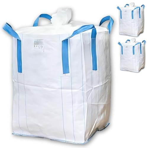 BIG BAG 90x90x110 cm Groß - Hohe Stabilität bis 1500kg, Entsorgung BigBags mit 4 Schlaufen (BigBag mit Füllschürze, 3er Pack)