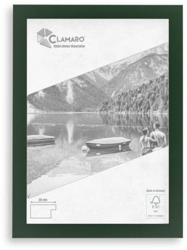 CLAMARO 'COLLAGE' Bilderrahmen DIN A4 (21x29,7) handgefertigt nach Maß | Dunkelgrün | Moderner eckiger MDF Holzbilderrahmen inkl. Acrylglas, Rückwand und Aufhänger (querformat & hochformat)