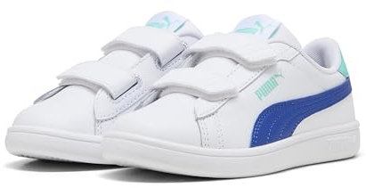 PUMA Smash 3.0 L V PS, Scarpe da Ginnastica, White-Vivid Blue-Aquatic, 34 EU