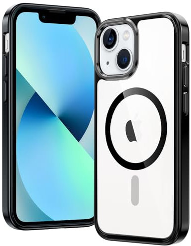 FNTCASE Schutzhülle für iPhone 13 Mini (magnetische, schlanke, transparente Hülle, militärische Qualität, stoßfester Fallschutz, Vergilbungsschutz, transparente, dünne Handyhülle, B-Schwarz)