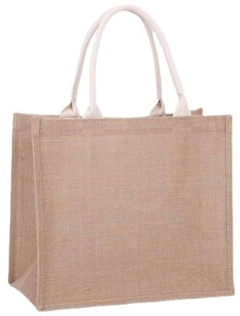 QIUPFGUT Jute-Tasche, Jute Tote Bag, Cotton Pocket Jute Shopper, Jute-Tasche Damen Shopper, große Einkaufs-Tasche mit Henkel, Einkaufskorb, Tragetasche, Einkaufstasche(31 * 27 * 15cm).