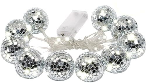 Zghhc 10 Led Disco Ball String Light Battery Operated Silver Hanging Mirror Disco Party Light Mini Disco Balls Ornaments for Party Decorations