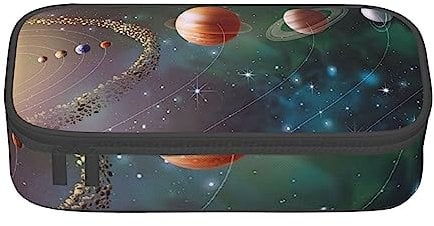 Tasche für Schule, Bürobedarf, Planeten-Weltraumsystem, großes Fassungsvermögen, Federmäppchen für Studenten, Schreibwaren-Tasche, Stiftebox, Schreibtisch-Organizer mit glattem Reißverschluss,