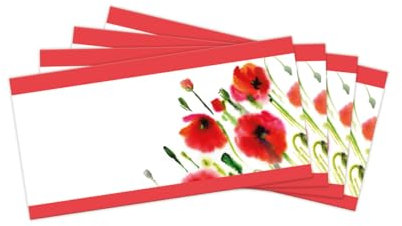 10 Umschläge, elegante Briefumschläge mit rotem Mohnblumendesign, Feldmohn, Mohnblume. Ideal für Einladungen, Dankeskarten, Korrespondenz, persönliche Briefe DIN lang (22 x 11 cm) selbstklebend