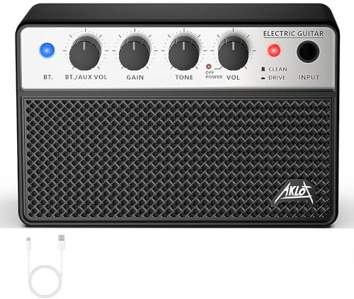 AKLOT Mini Bass Amp Small Bass Guitar Amplifier 10W Portable Recharged Electric Bass Amp BT Speaker with Dual Channel & Aux in Jack