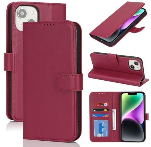 Zouzt for iPhone 14 Wallet Case with Card Holder iPhone 13 Case Wallet for Women Men, Magnetic Snap PU Leather Flip Folio Durable Kickstand Shockproof Phone Case for iPhone 14/13 6.1, Red