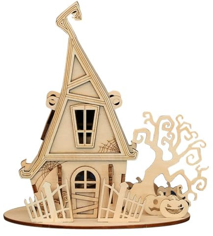 XKlemBauklode 3D Holz Puzzle Halloweenhaus Modell, 3 in 1 DIY Holzpuzzle Modell Kreative Puzzlesets Erwachsene zum Bauen, Perfektes Halloween Weihnachten Geburtstag Geschenk (Kit Version/30PCS)